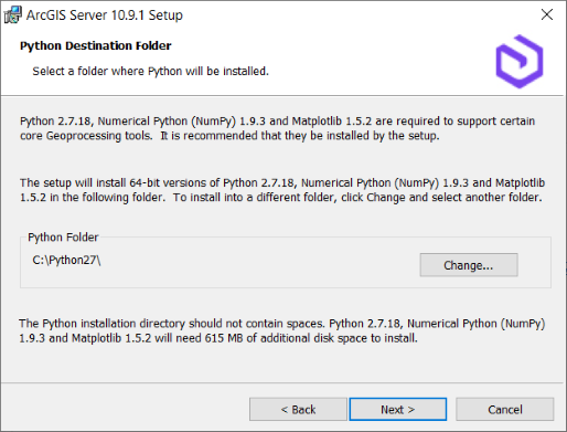 Python Destination dialog box Python Destination dialog box